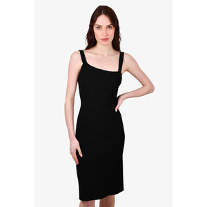 Alaia Black Ribbed Sleeveless Asymmetrical Neckline Midi Dress Size L